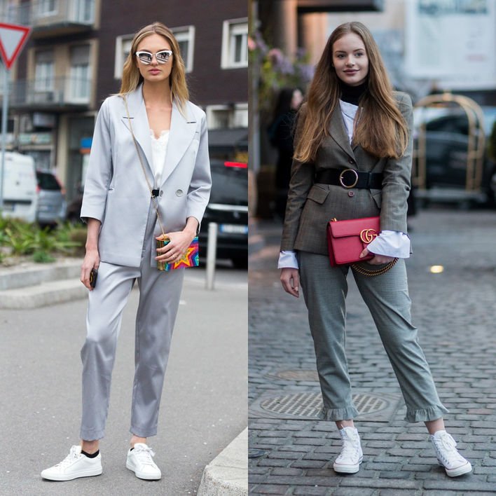 窄脚西裤配高筒滑板鞋款波鞋,关键在于西裤的长度